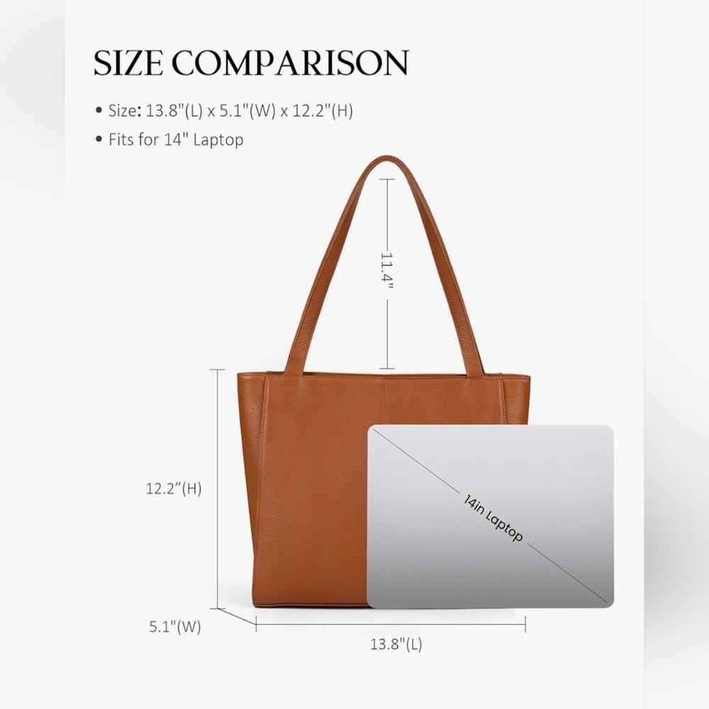 Genuine Leather Tote Bag with Laptop Compartment - Picture 3 of 15